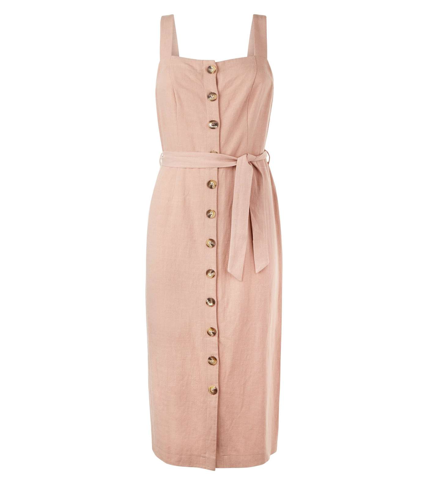 Pale Pink Belted Button Front Midi Dress Image 4