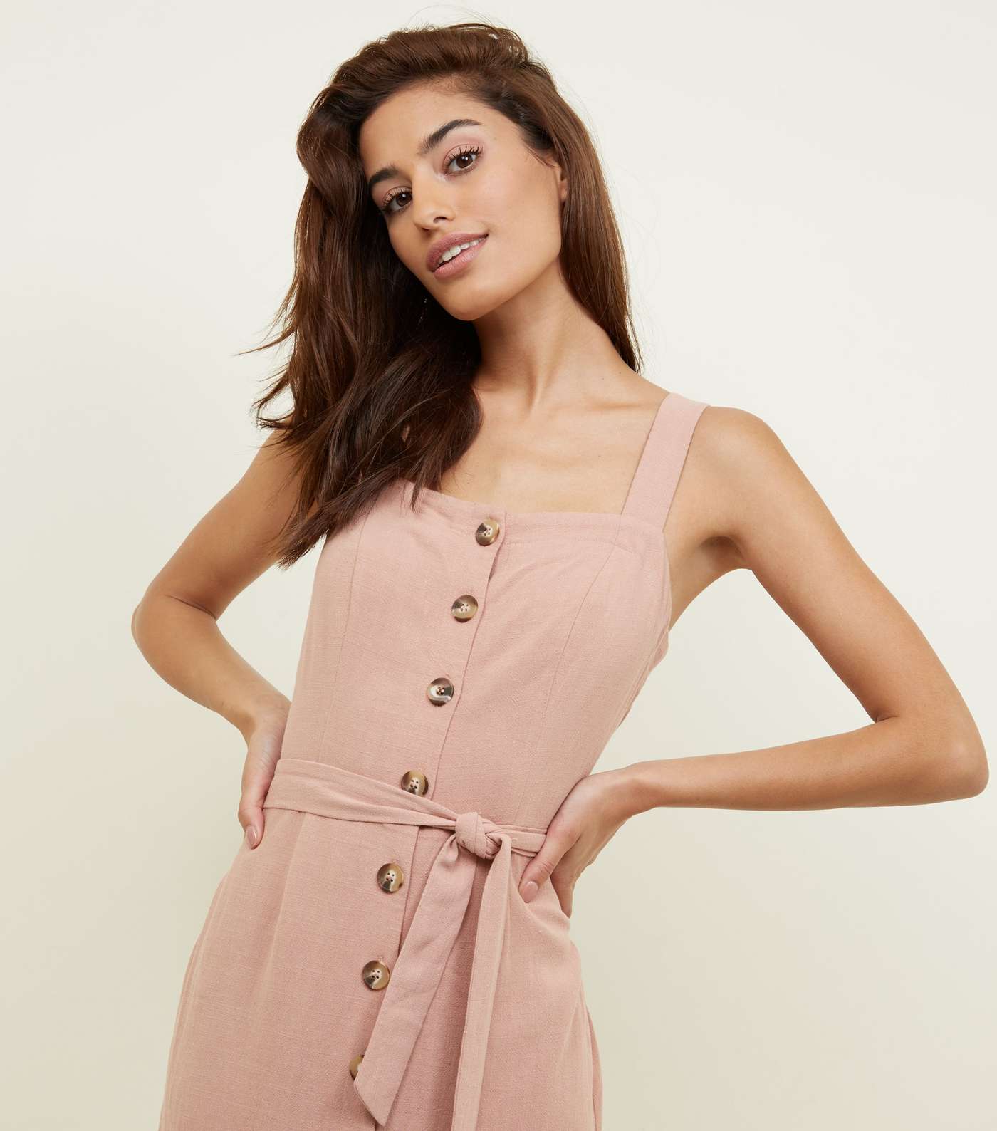 Pale Pink Belted Button Front Midi Dress Image 2