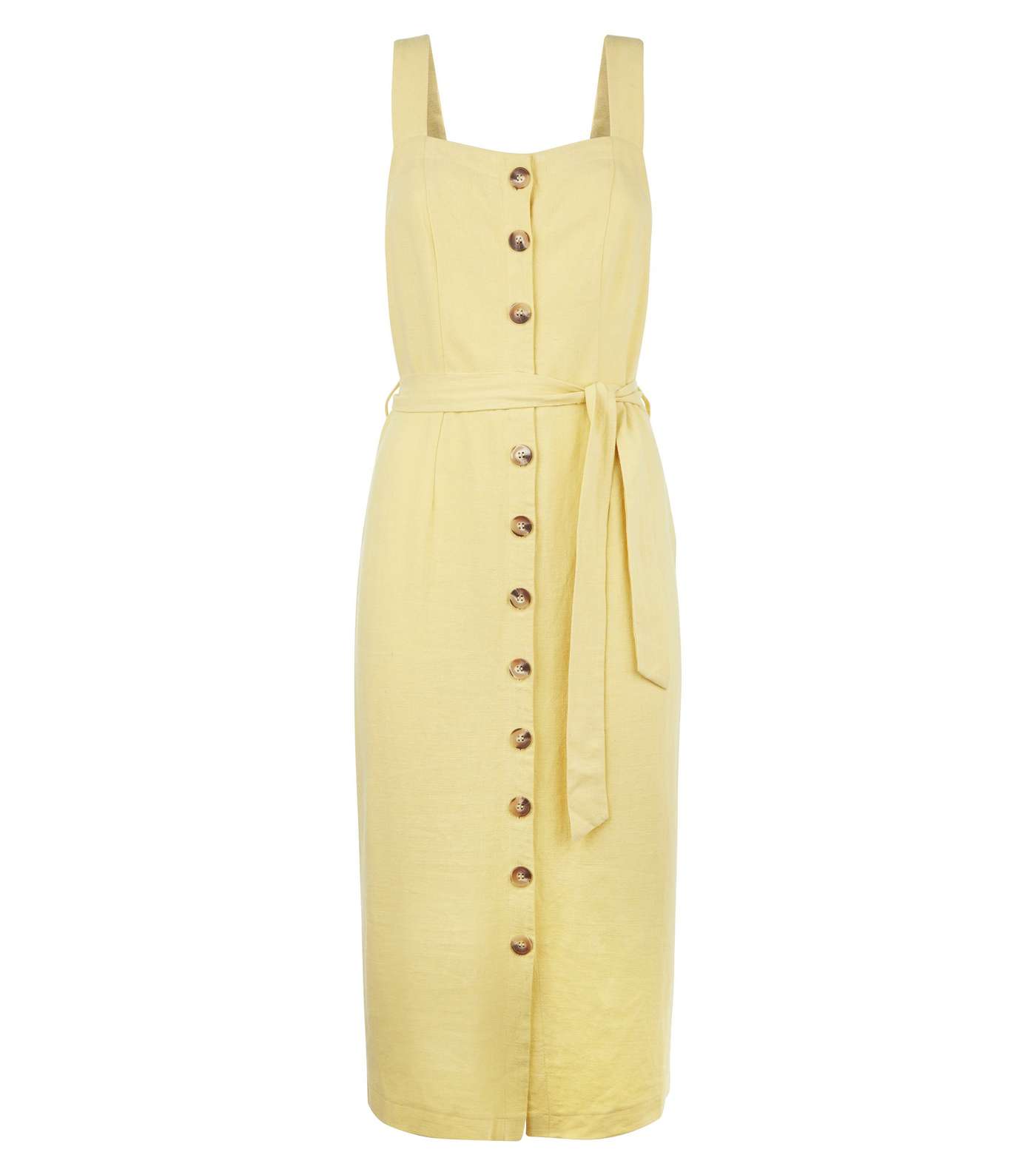 Yellow Belted Button Front Midi Dress  Image 4