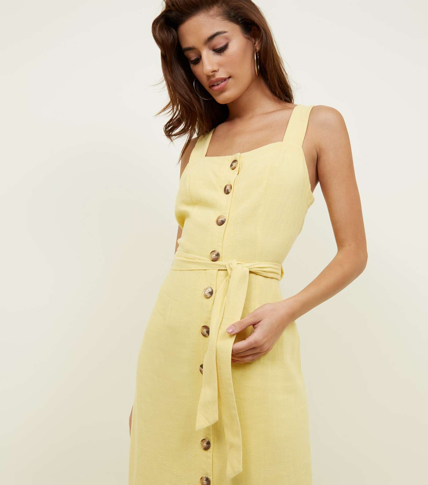 Yellow Belted Button Front Midi Dress  Image 2