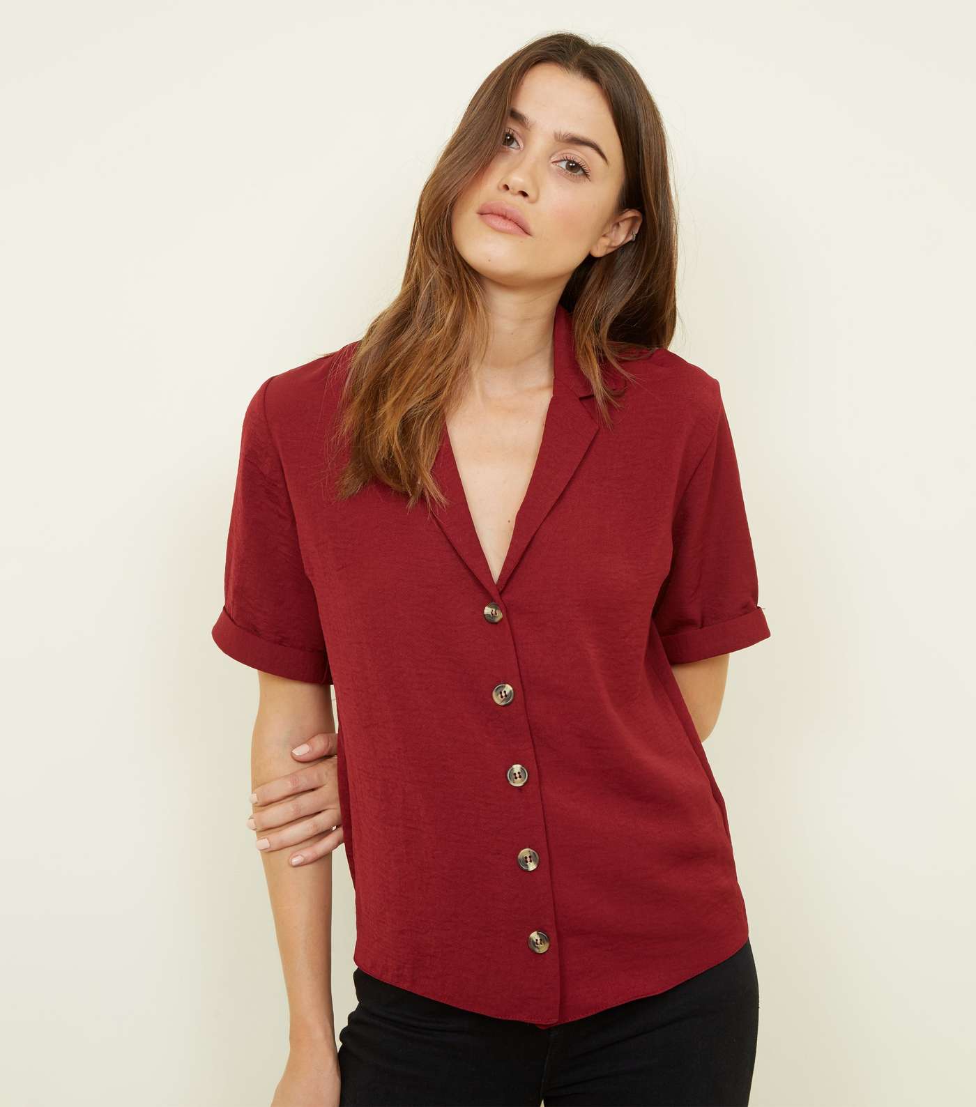 Burgundy Button Front 1/2 Sleeve Boxy Shirt