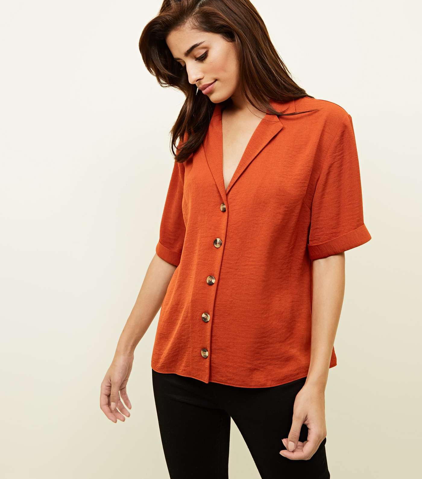 Orange Button Front 1/2 Sleeve Boxy Shirt