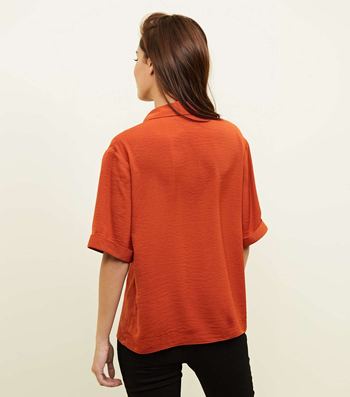 Orange Button Front 1/2 Sleeve Boxy Shirt Image 3