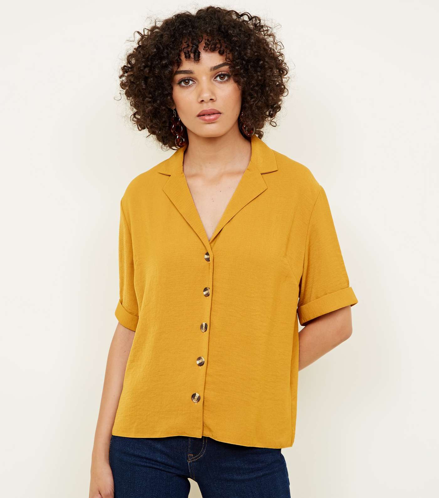 Mustard Button Front 1/2 Sleeve Boxy Shirt