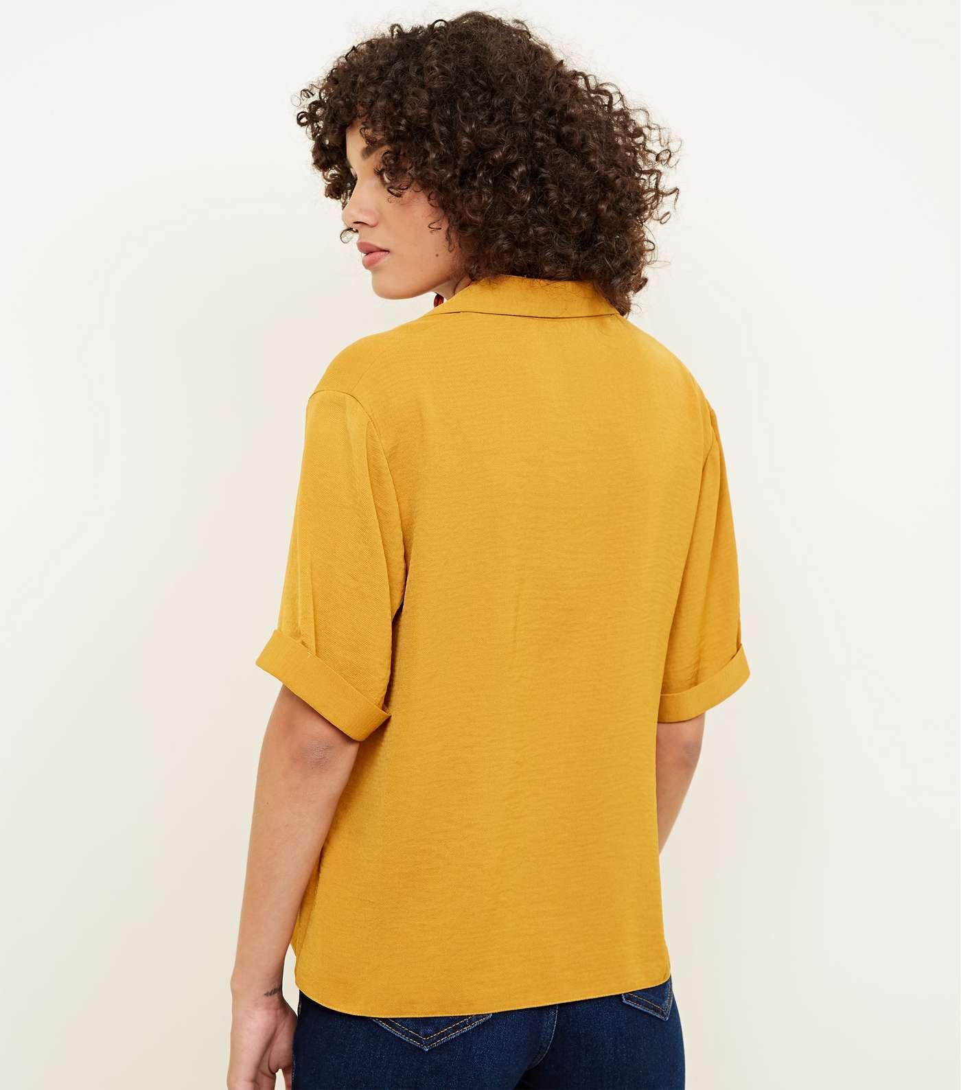 Mustard Button Front 1/2 Sleeve Boxy Shirt Image 3