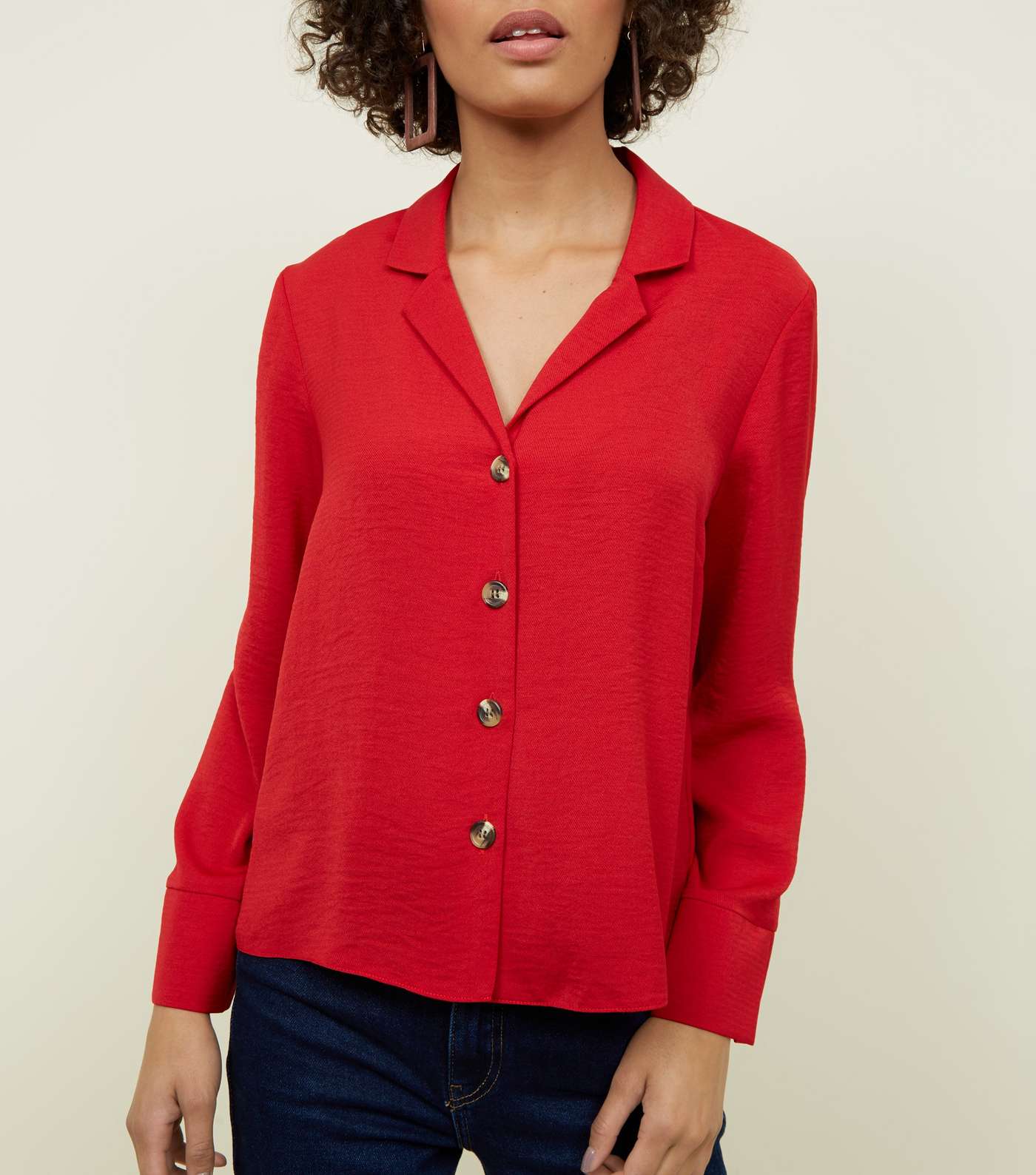 Red Crepe Revere Collar Boxy Shirt Image 5