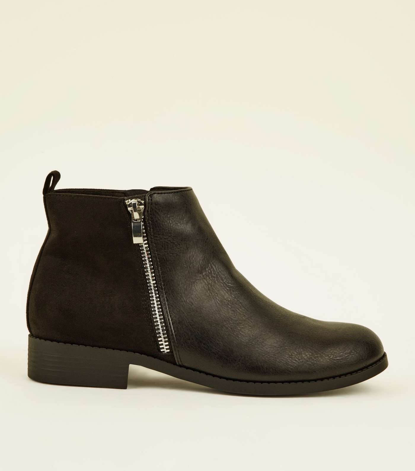 Girls Black Side Zip Suedette Panel Ankle Boots