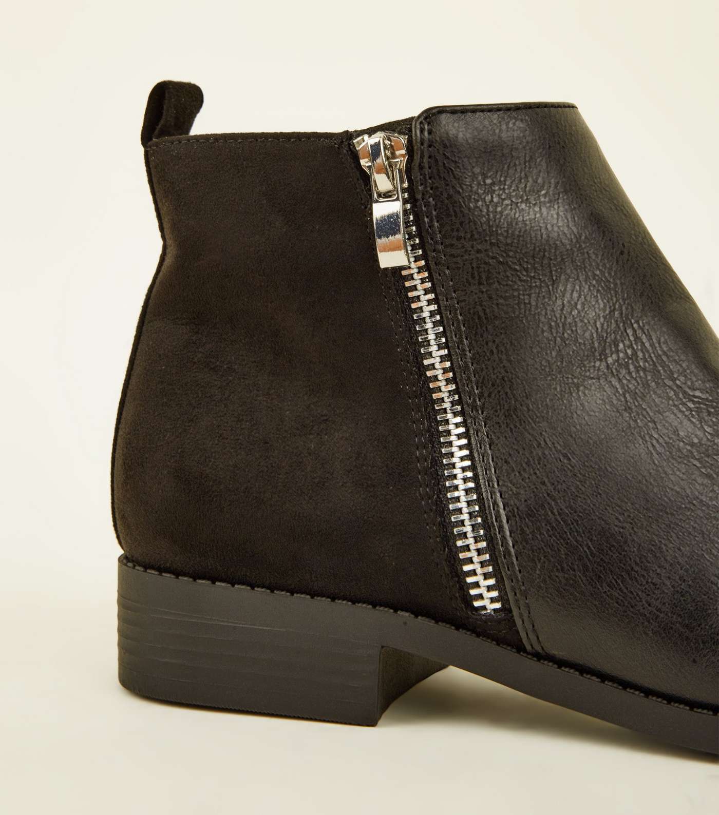 Girls Black Side Zip Suedette Panel Ankle Boots Image 3
