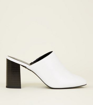 white mules block heel