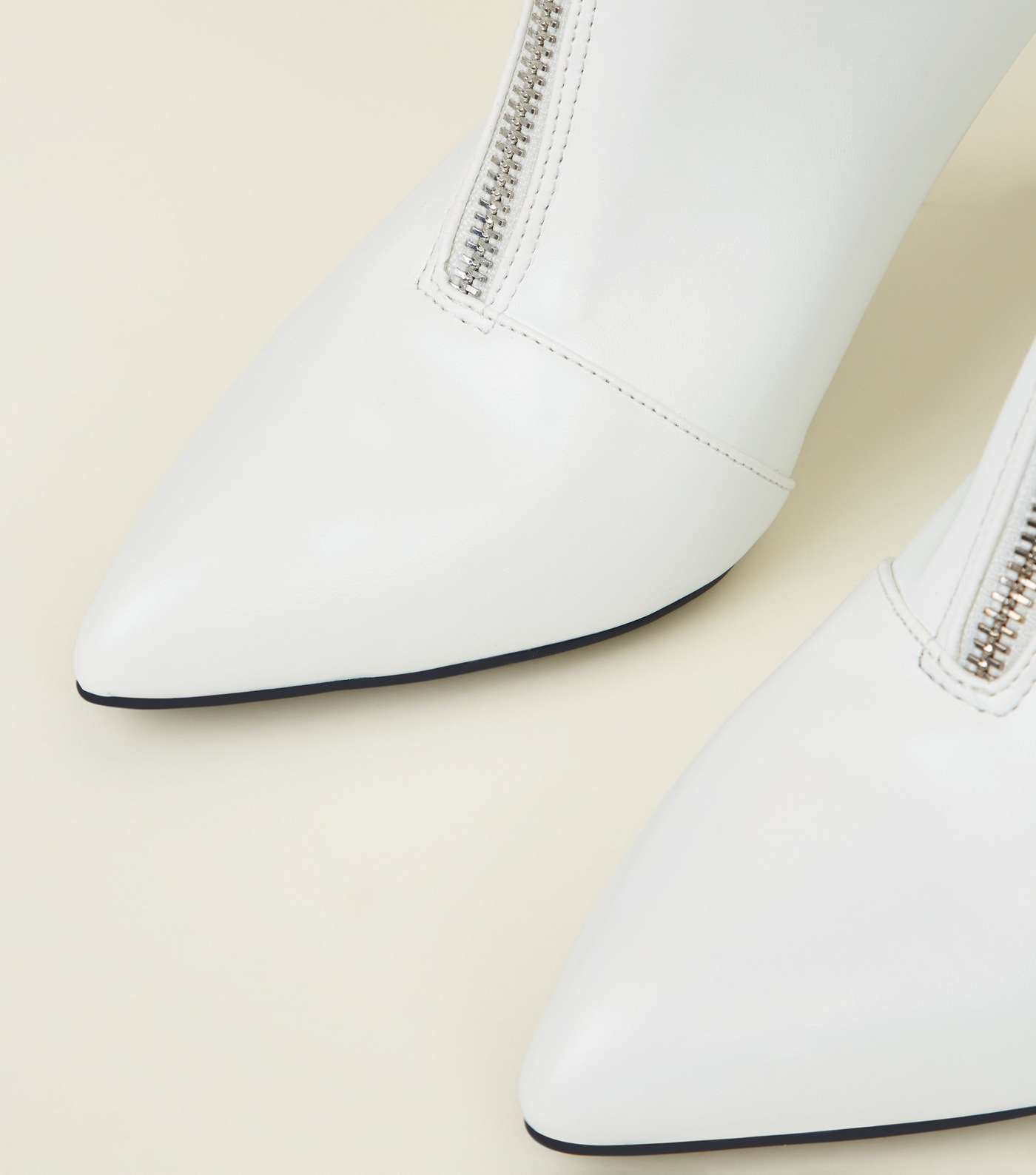 White Ring Zip Front Stiletto Ankle Boots Image 4