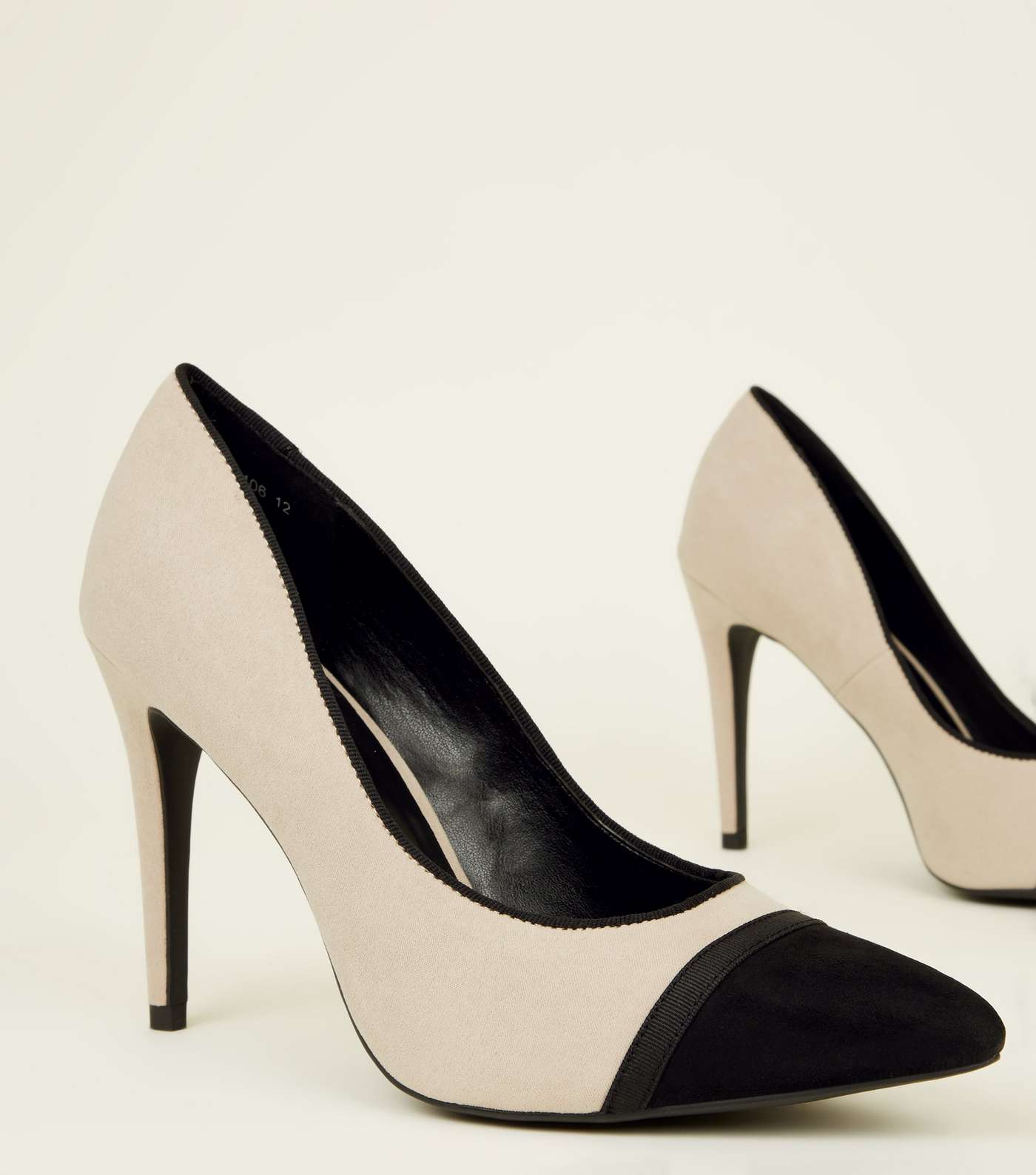 Off White Suedette Contrast Pointed Toe Court Shoes Image 4