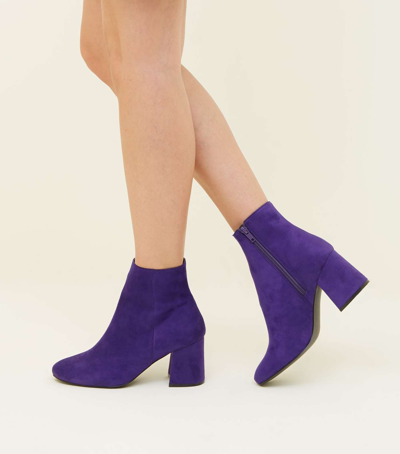 Wide Fit Dark Purple Suedette Flared Heel Boots  Image 2