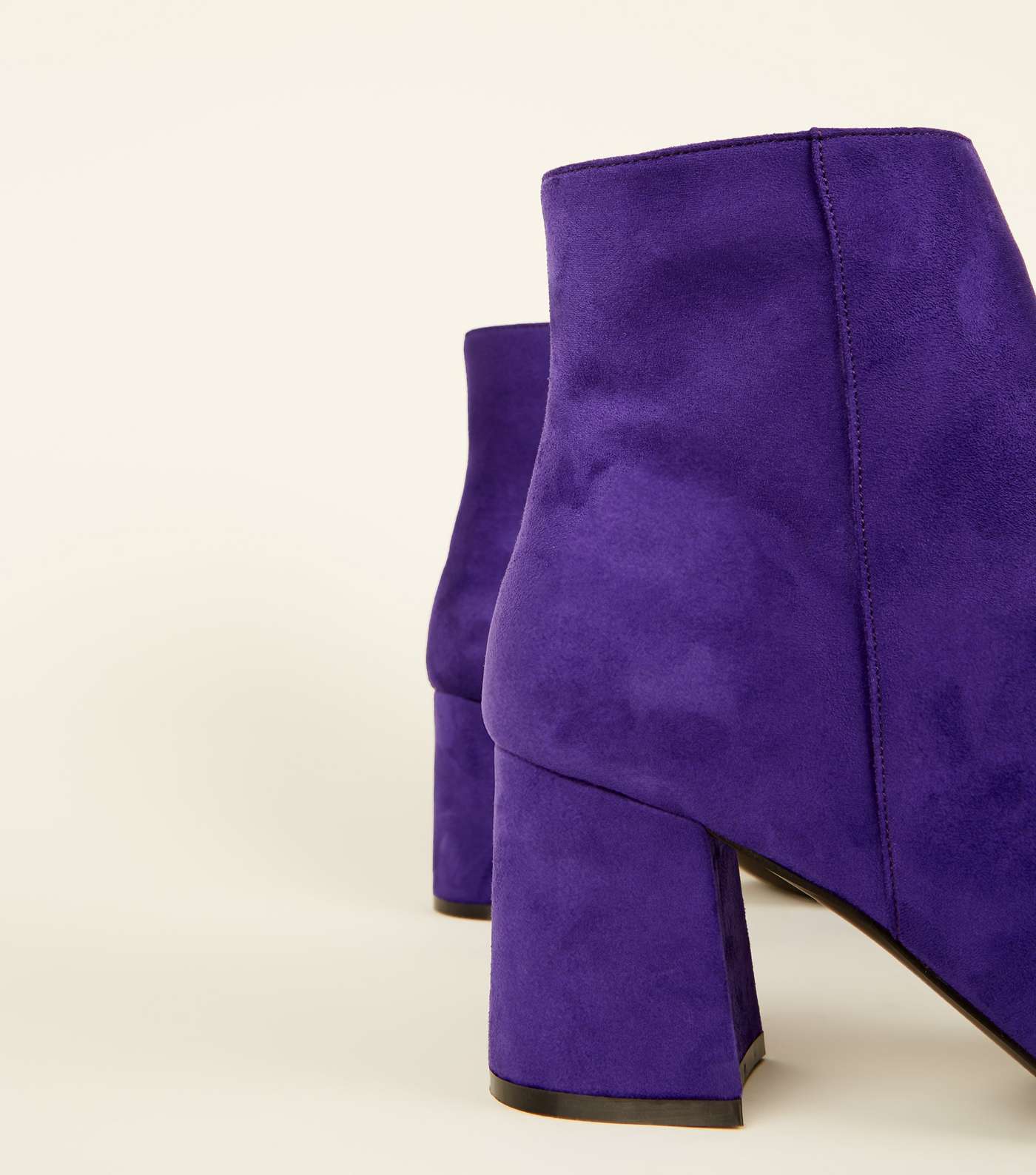 Wide Fit Dark Purple Suedette Flared Heel Boots  Image 4