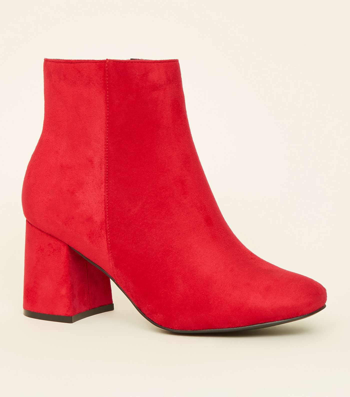 Wide Fit Red Suedette Flared Heel Boots