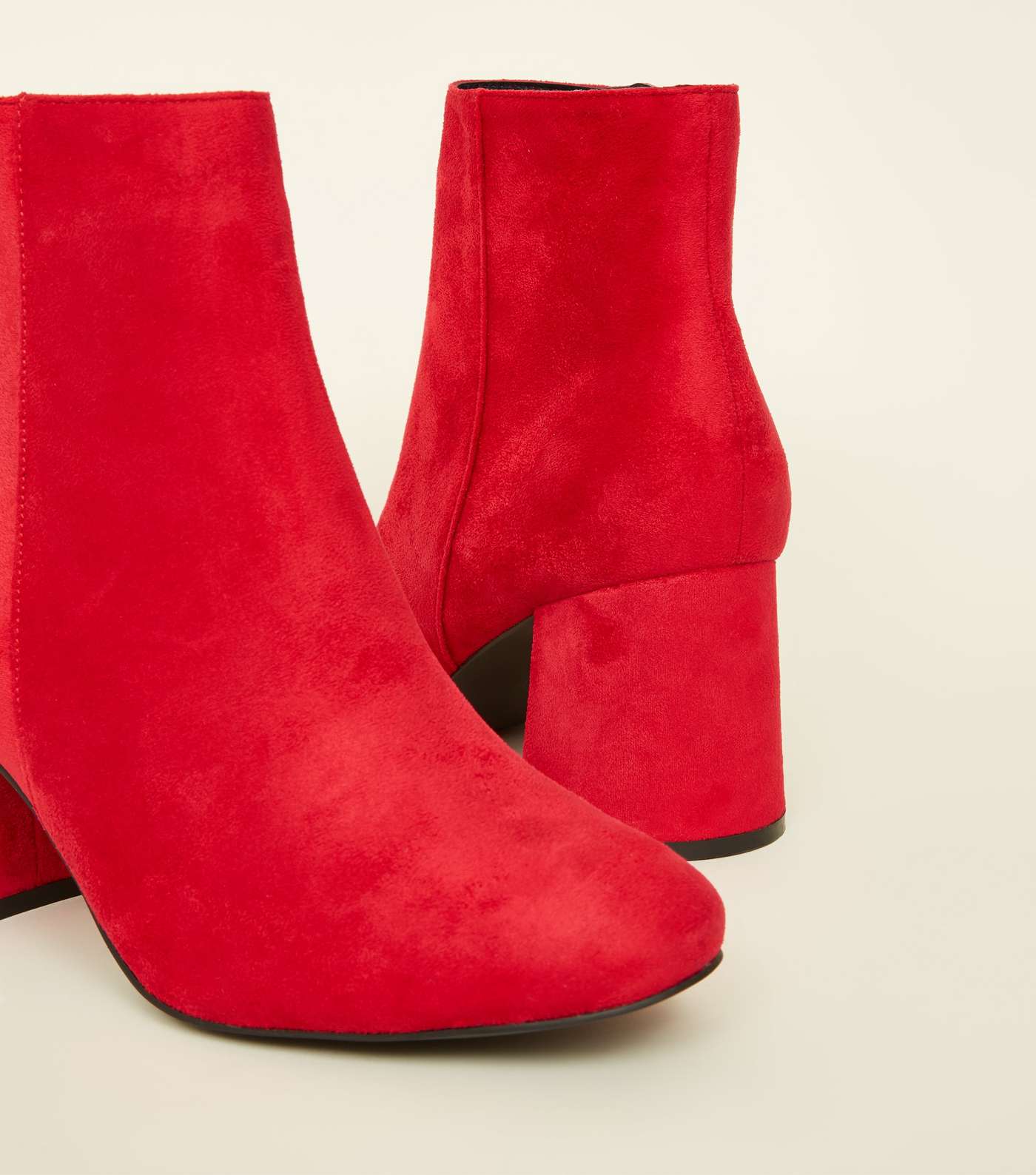 Wide Fit Red Suedette Flared Heel Boots Image 3