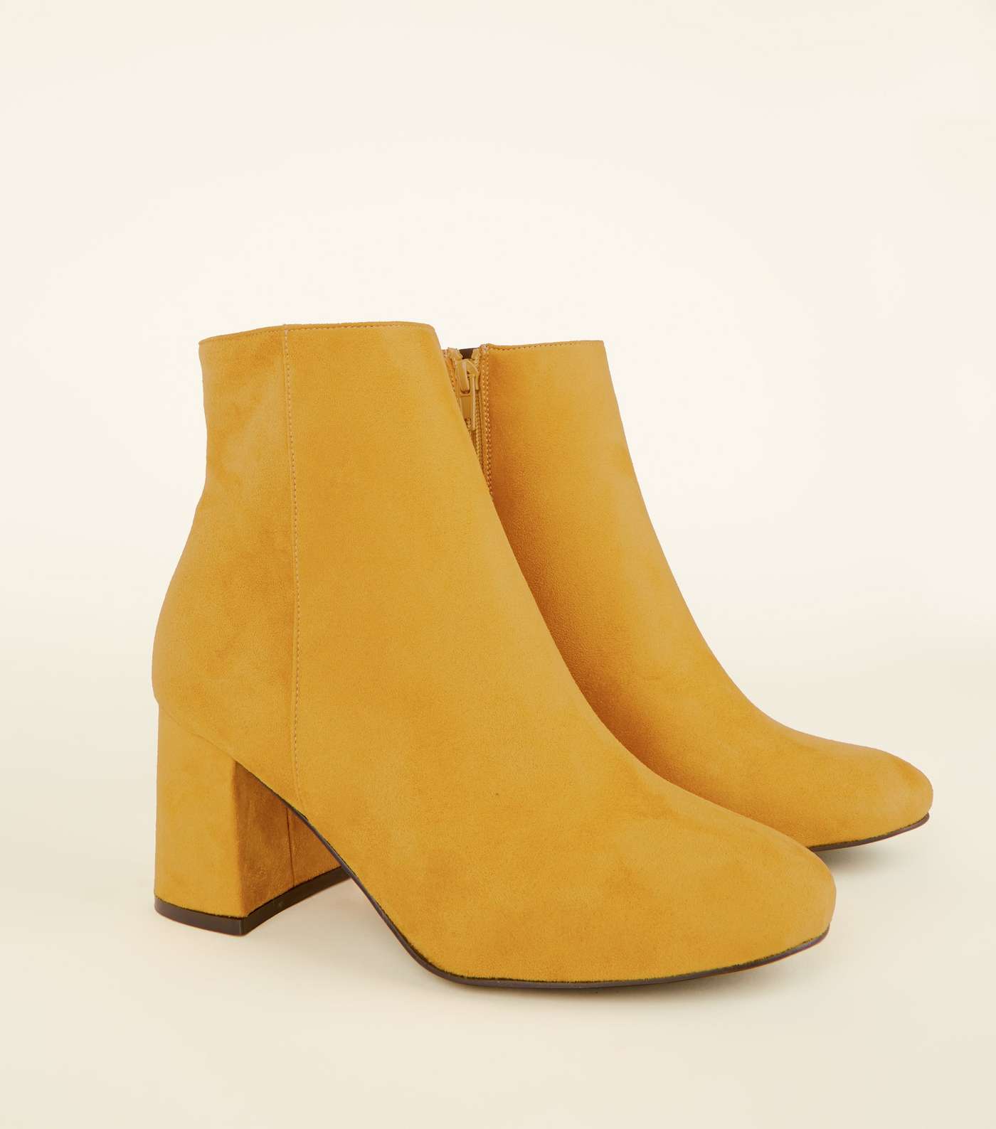 Wide Fit Mustard Suedette Flared Heel Boots  Image 4