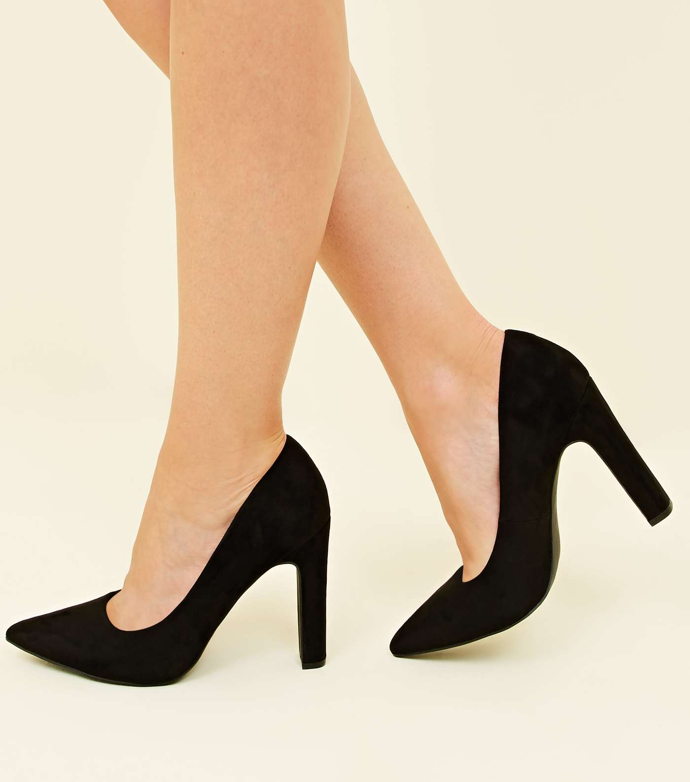 Wide Fit Black Suedette Block Heel Pointed Courts Image 2