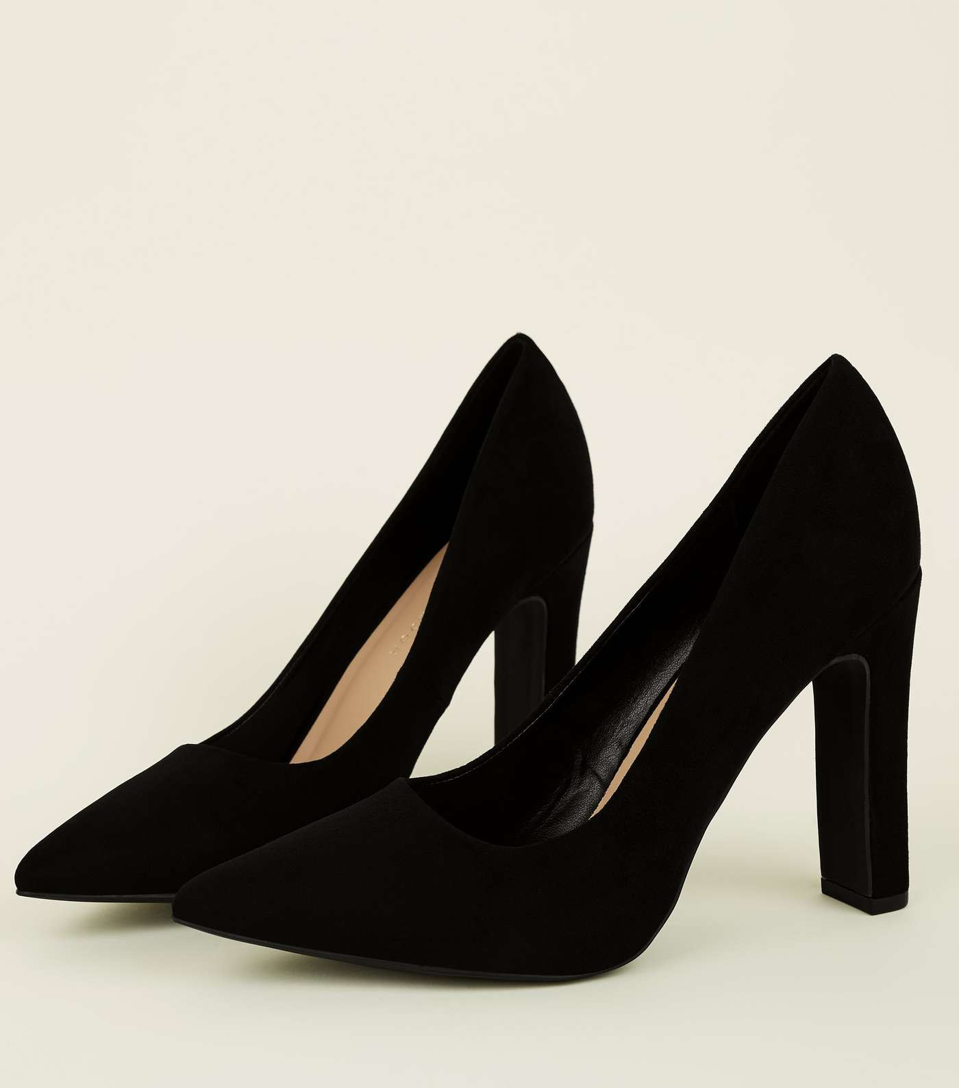 Wide Fit Black Suedette Block Heel Pointed Courts Image 4
