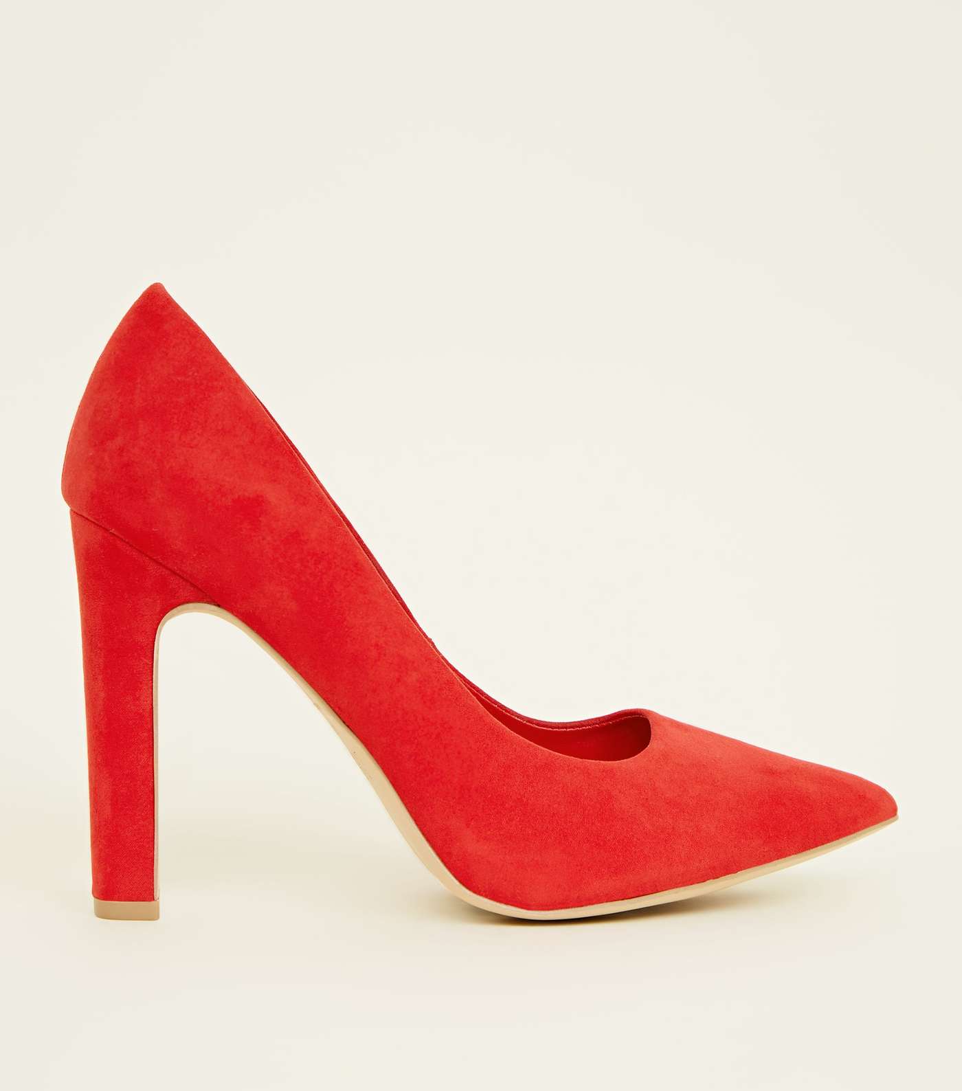 Wide Fit Red Suedette Block Heel Pointed Courts