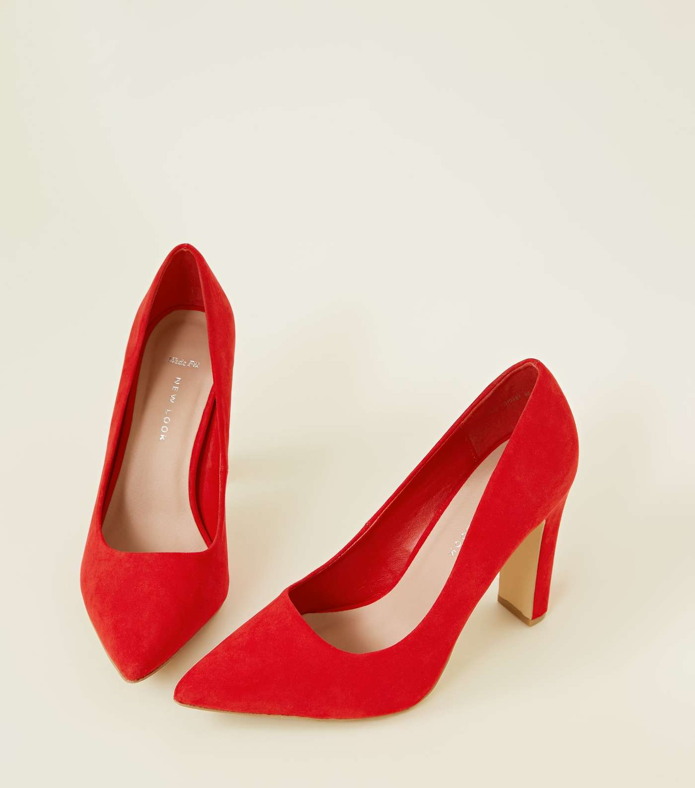 Wide Fit Red Suedette Block Heel Pointed Courts Image 3