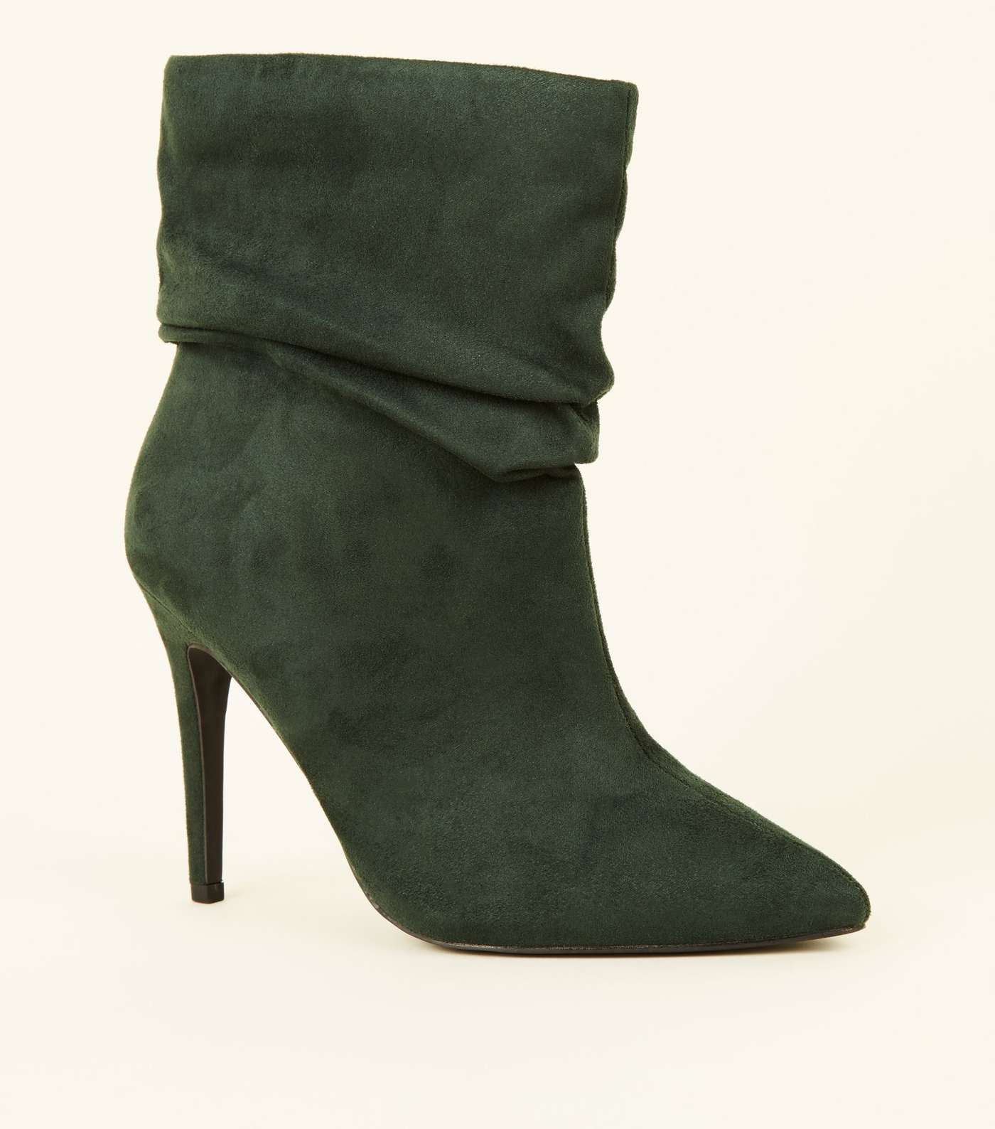 Wide Fit Dark Green Suedette Stiletto Slouch Boots