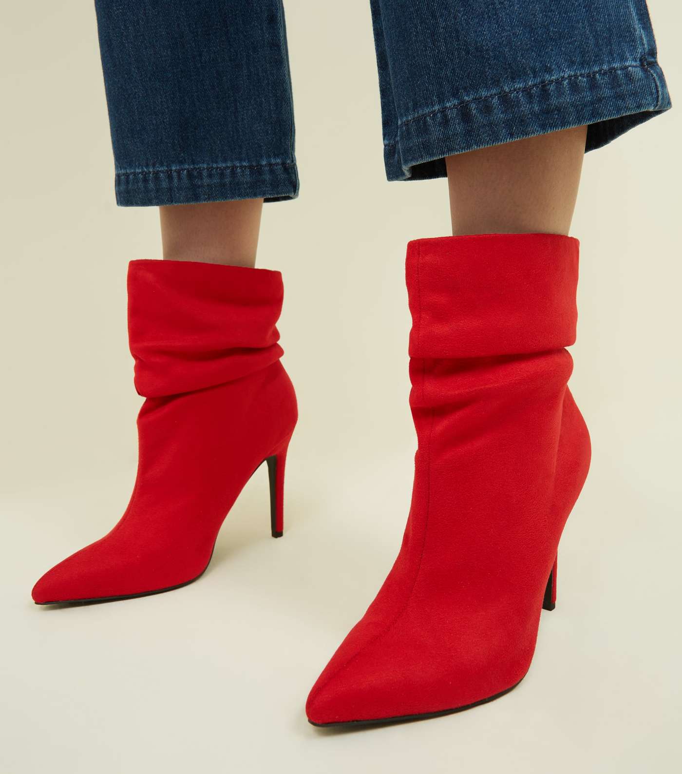 Wide Fit Red Suedette Stiletto Slouch Boots Image 2