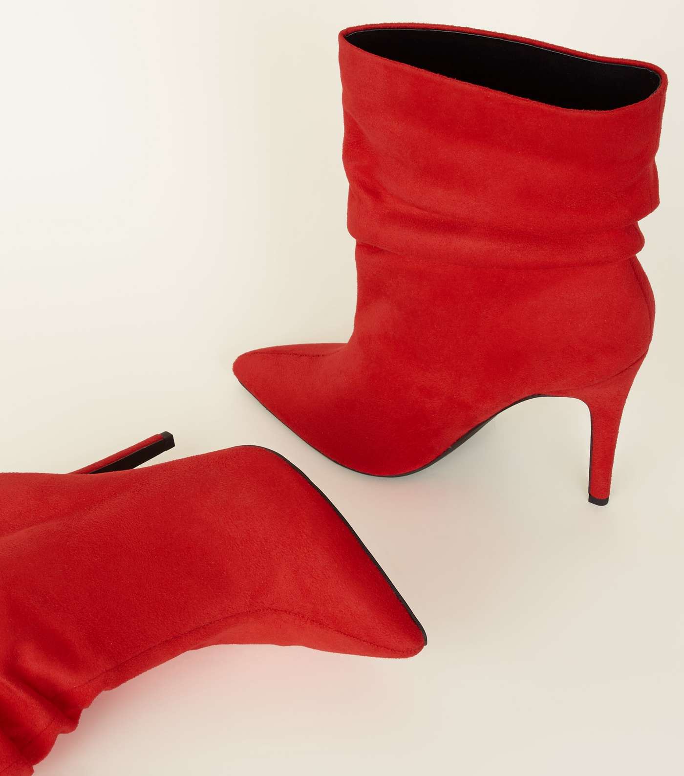 Wide Fit Red Suedette Stiletto Slouch Boots Image 4