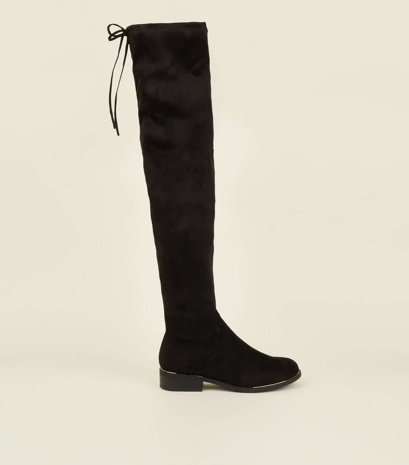 Black Suedette Flat Over the Knee Boots