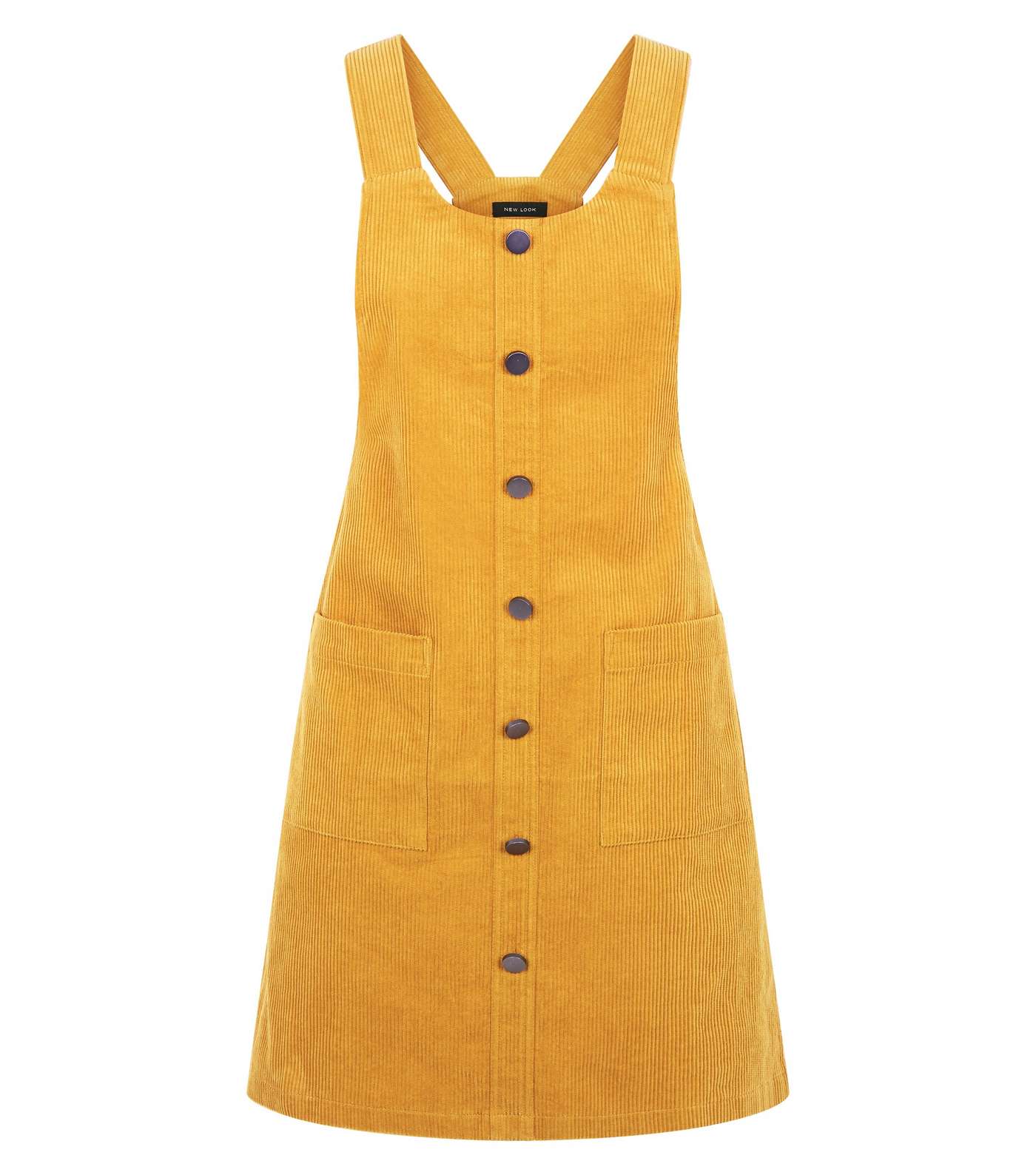 Mustard Button Front Corduroy Pinafore Dress Image 3