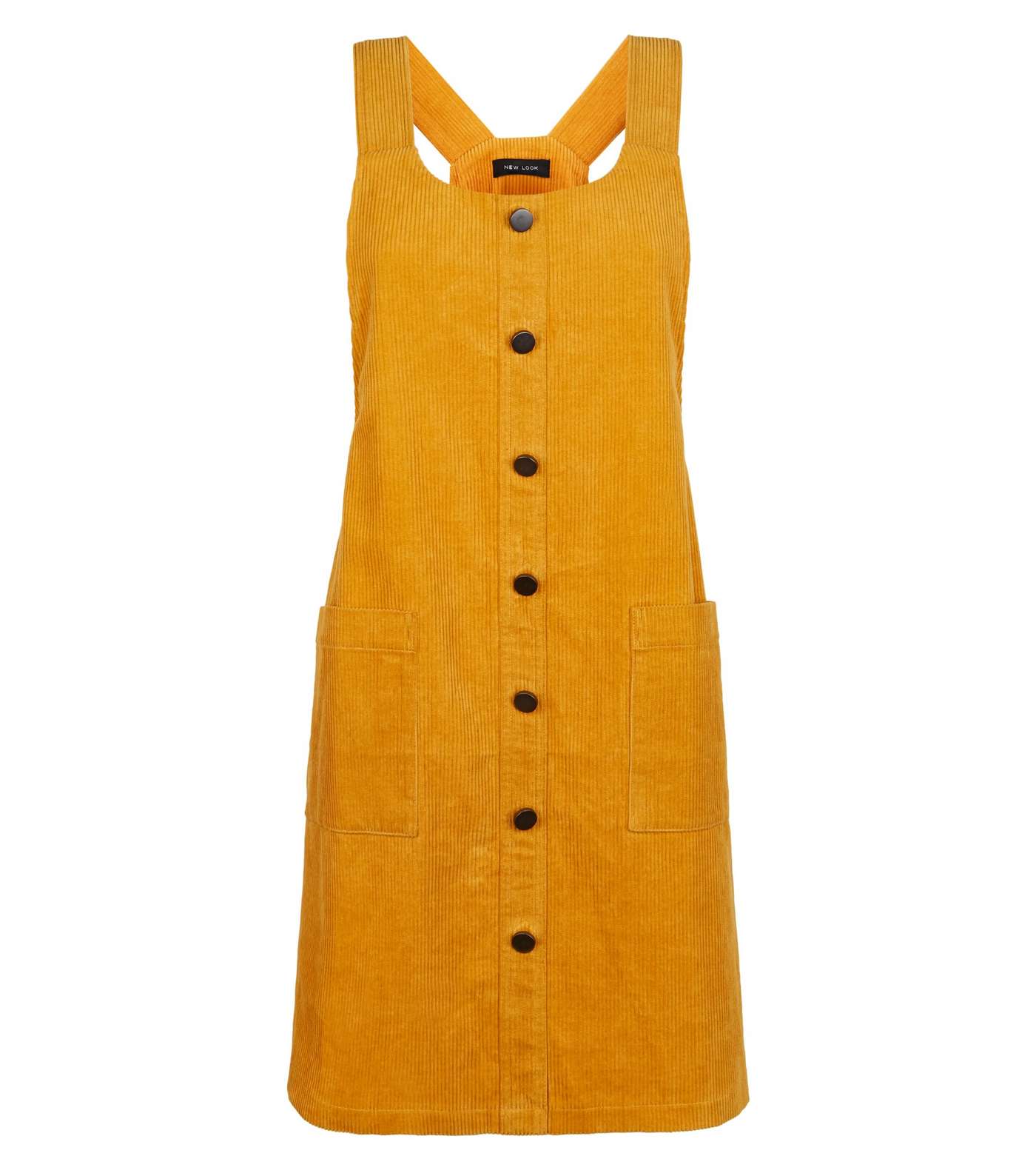 Mustard Button Front Corduroy Pinafore Dress Image 5