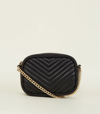 Sac noir pour appareil photo matelass chevrons New Look