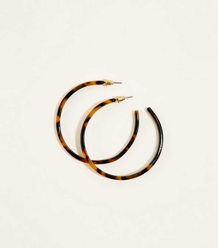 Dark Brown Faux Tortoiseshell Resin Hoop Earrings 