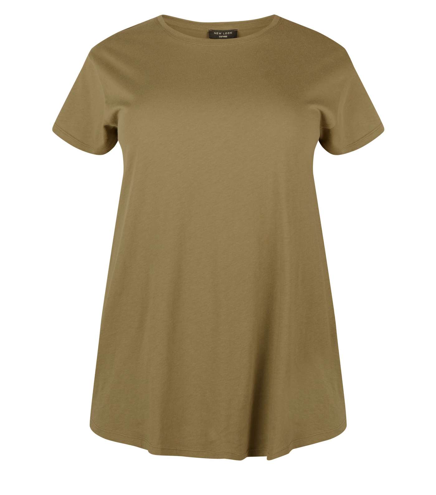 Curves Khaki Cotton Blend T-Shirt Image 4