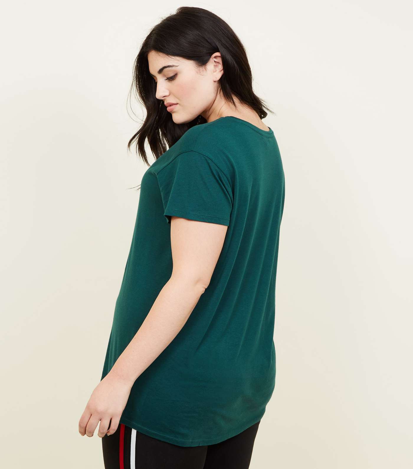 Curves Dark Green Cotton Blend T-Shirt Image 3