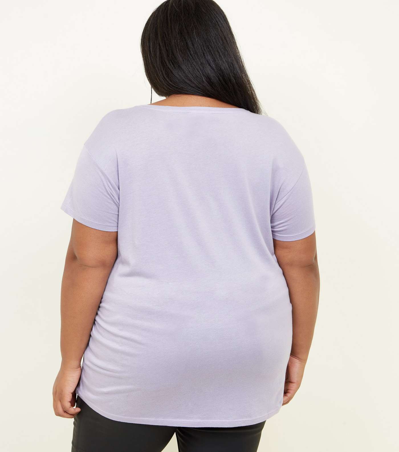 Curves Lilac Cotton Blend T-Shirt Image 3