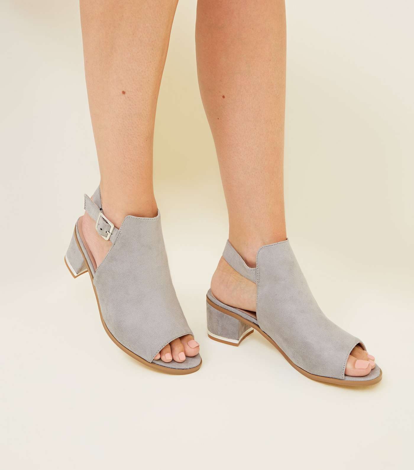 Wide Fit Grey Suedette Peep Toe Block Heels Image 2