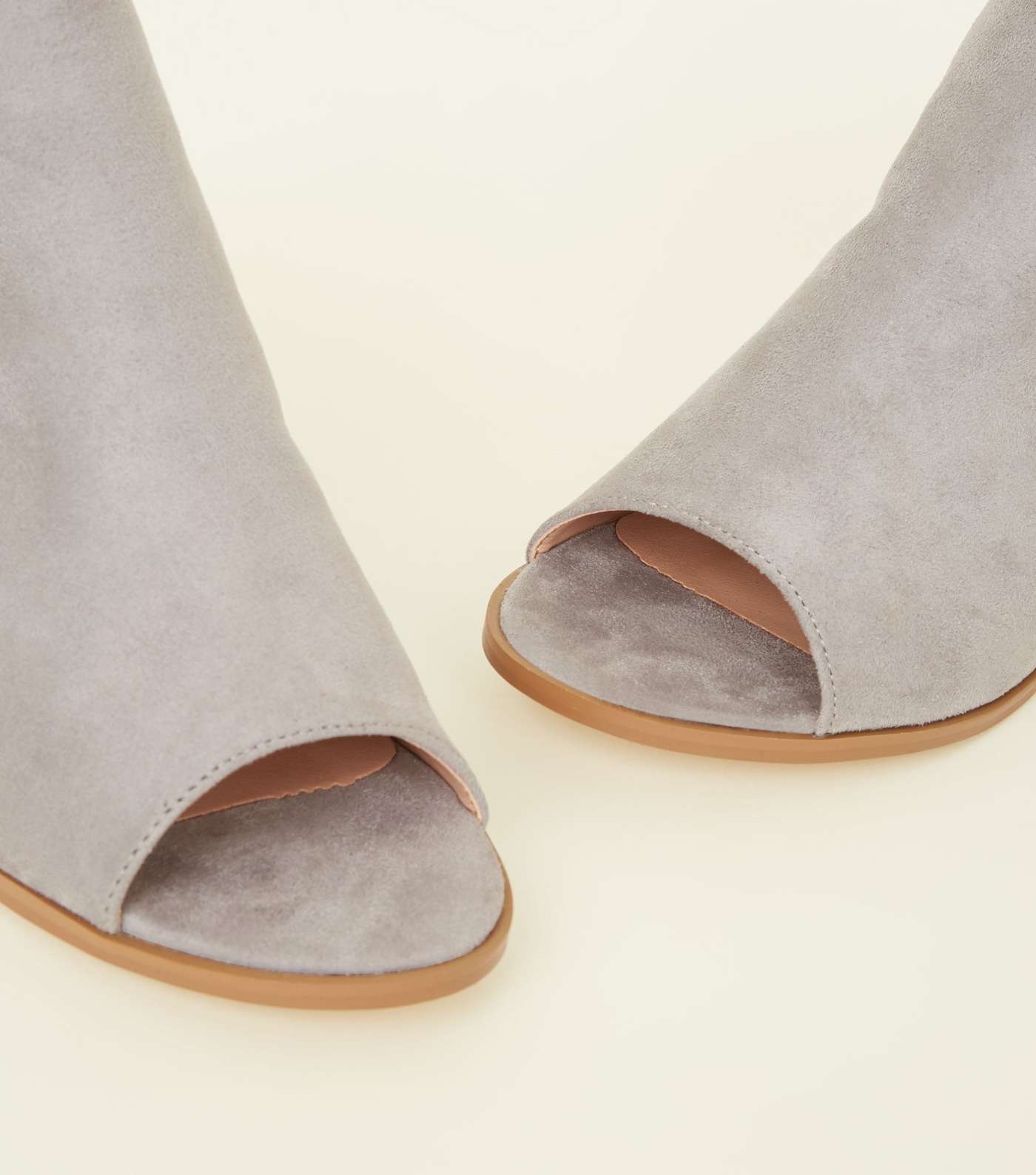 Wide Fit Grey Suedette Peep Toe Block Heels Image 4