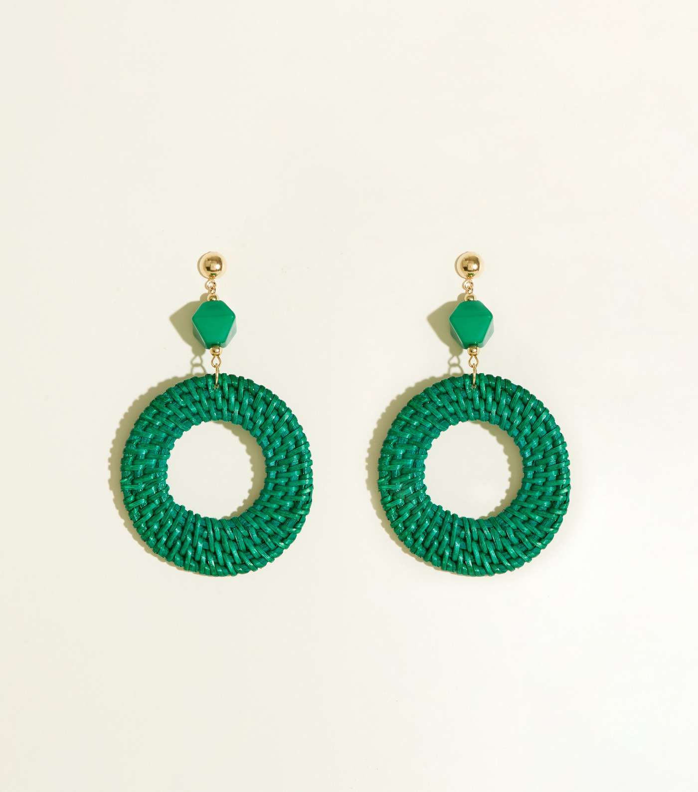 Green Raffia Hoop Drop Earrings