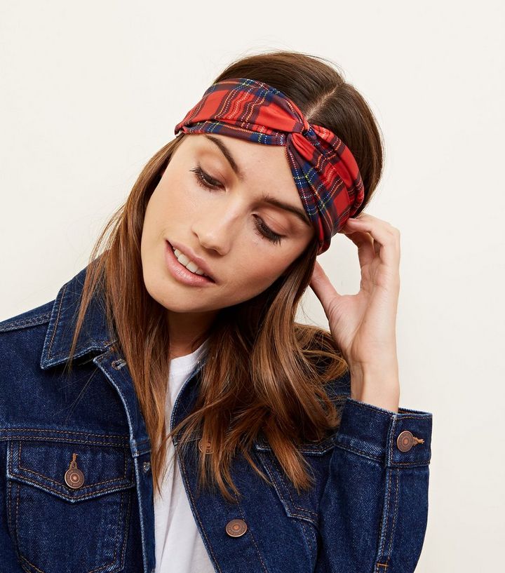 Plum Check Twist Knot Front New Look