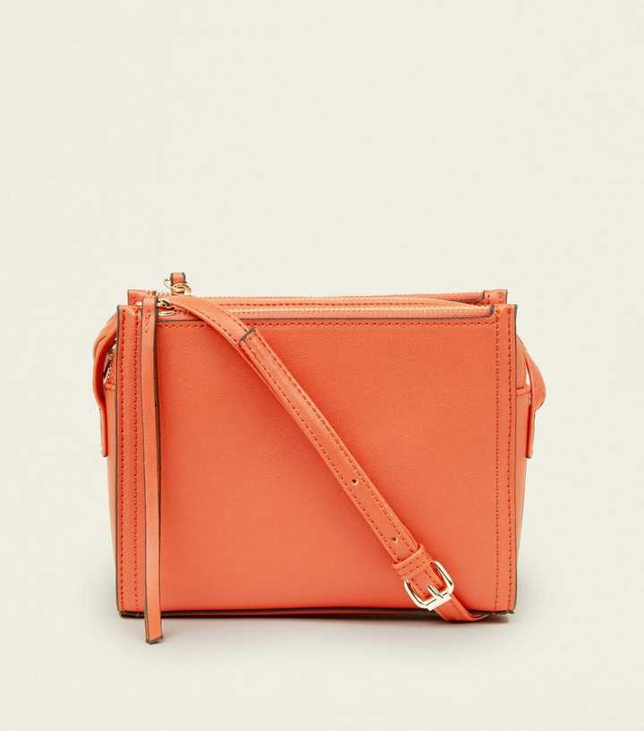 Bright Orange 3 Zip Cross Body Bag 