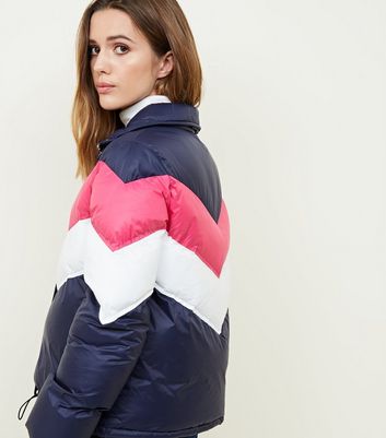 chevron colour block down jacket