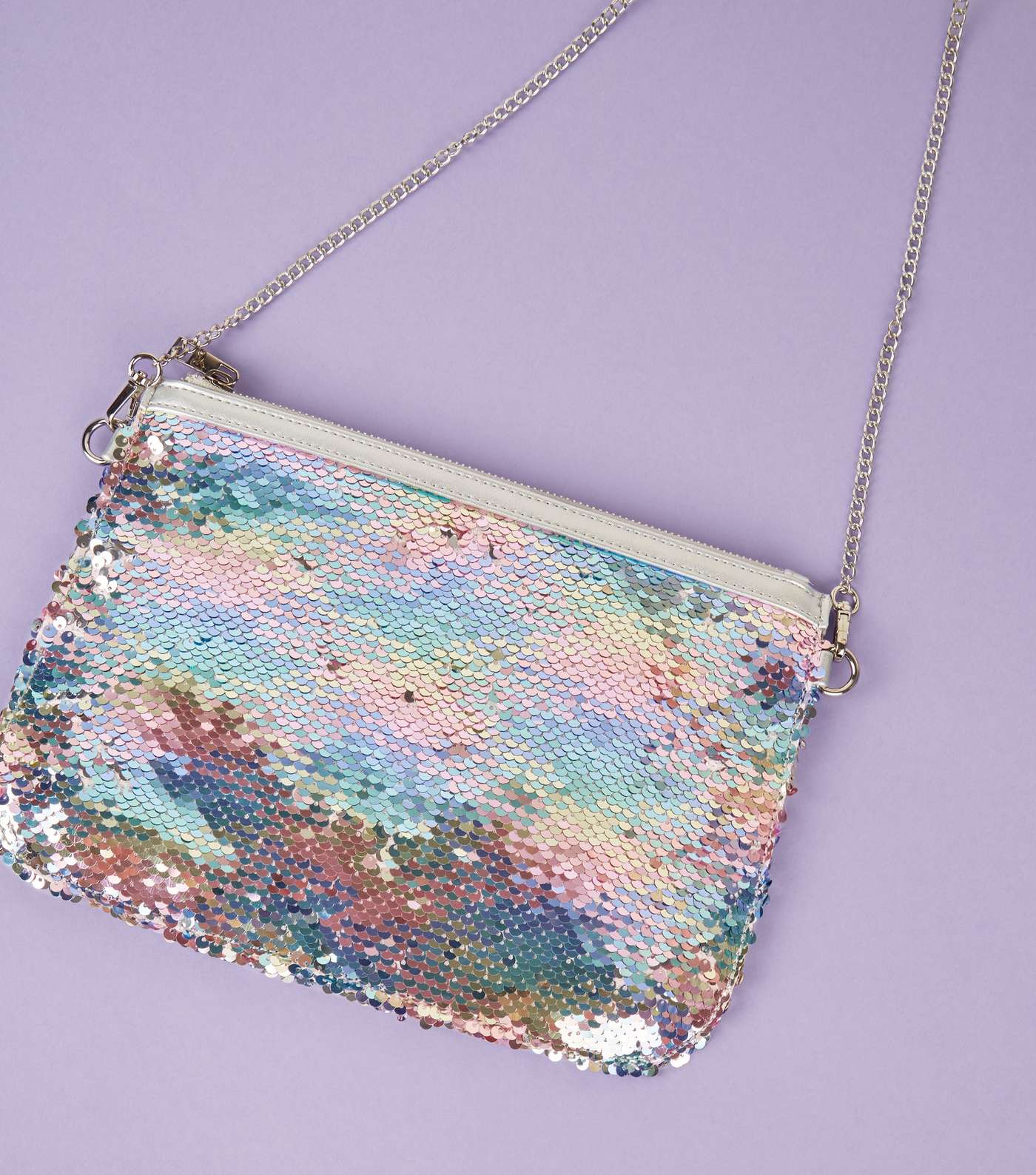 Pastel Rainbow 2 Way Sequin Clutch Bag Image 4