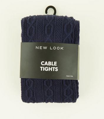 Navy Cotton Blend Cable Knit Tights 