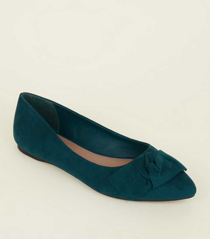 Wide Fit Green Suedette Knot Bow Pumps 