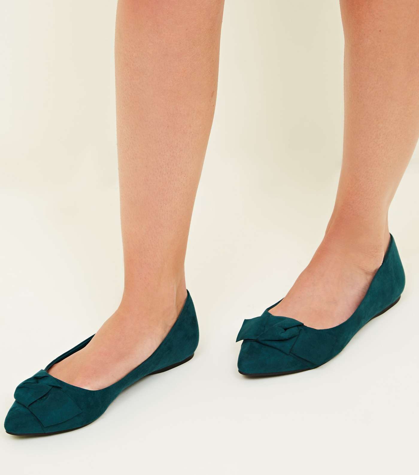 Wide Fit Green Suedette Knot Bow Pumps  Image 2