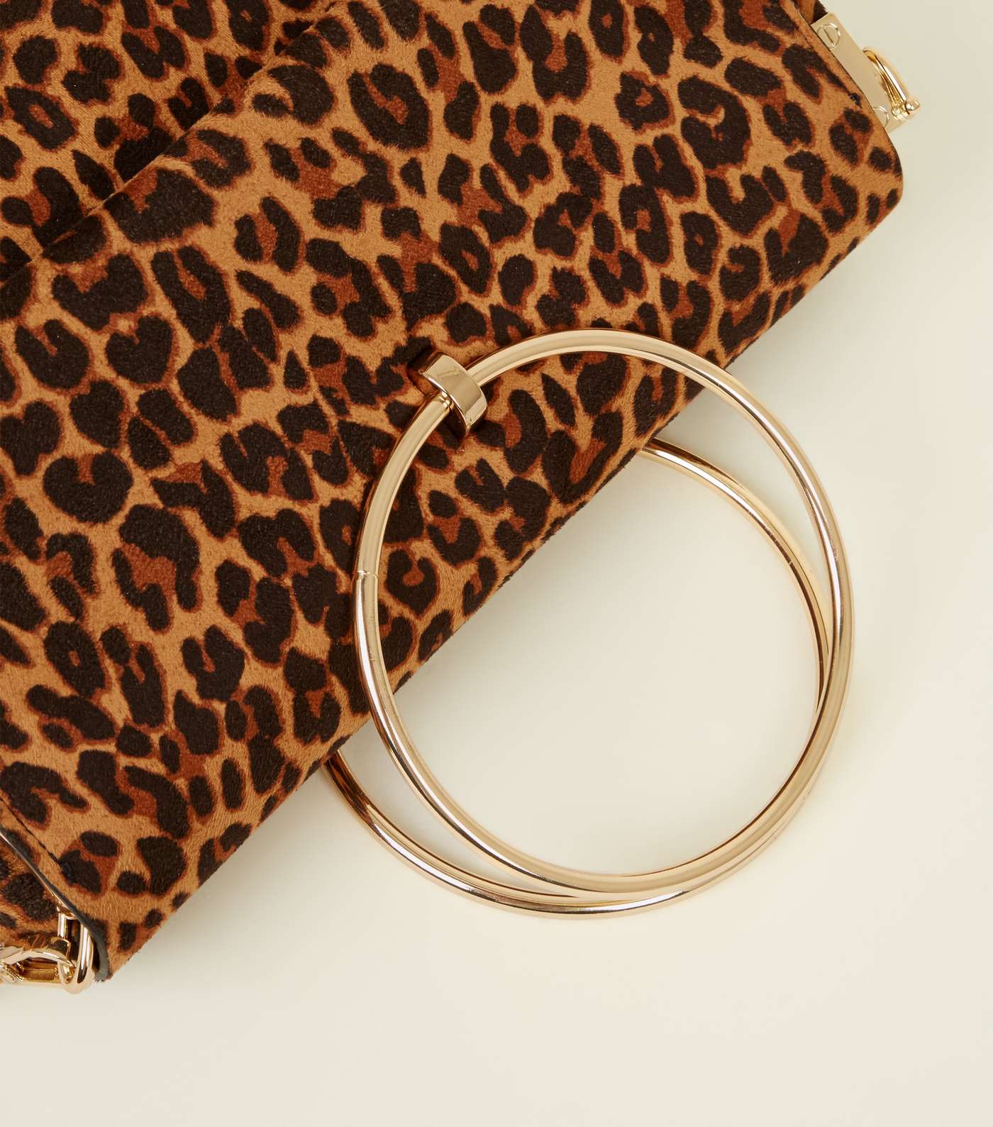 Brown Leopard Print Suedette Ring Handle Bag Image 3