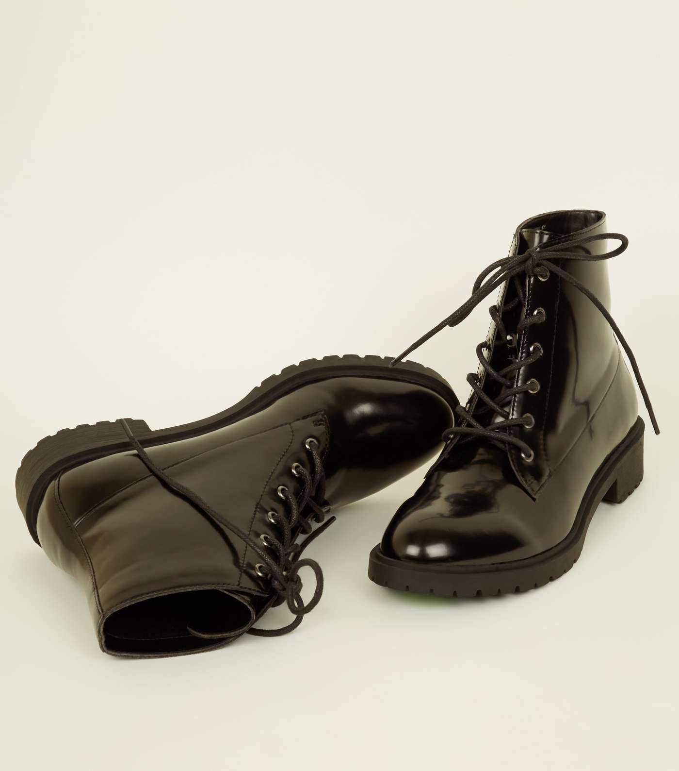 Girls Black Patent Lace Up Boots Image 4