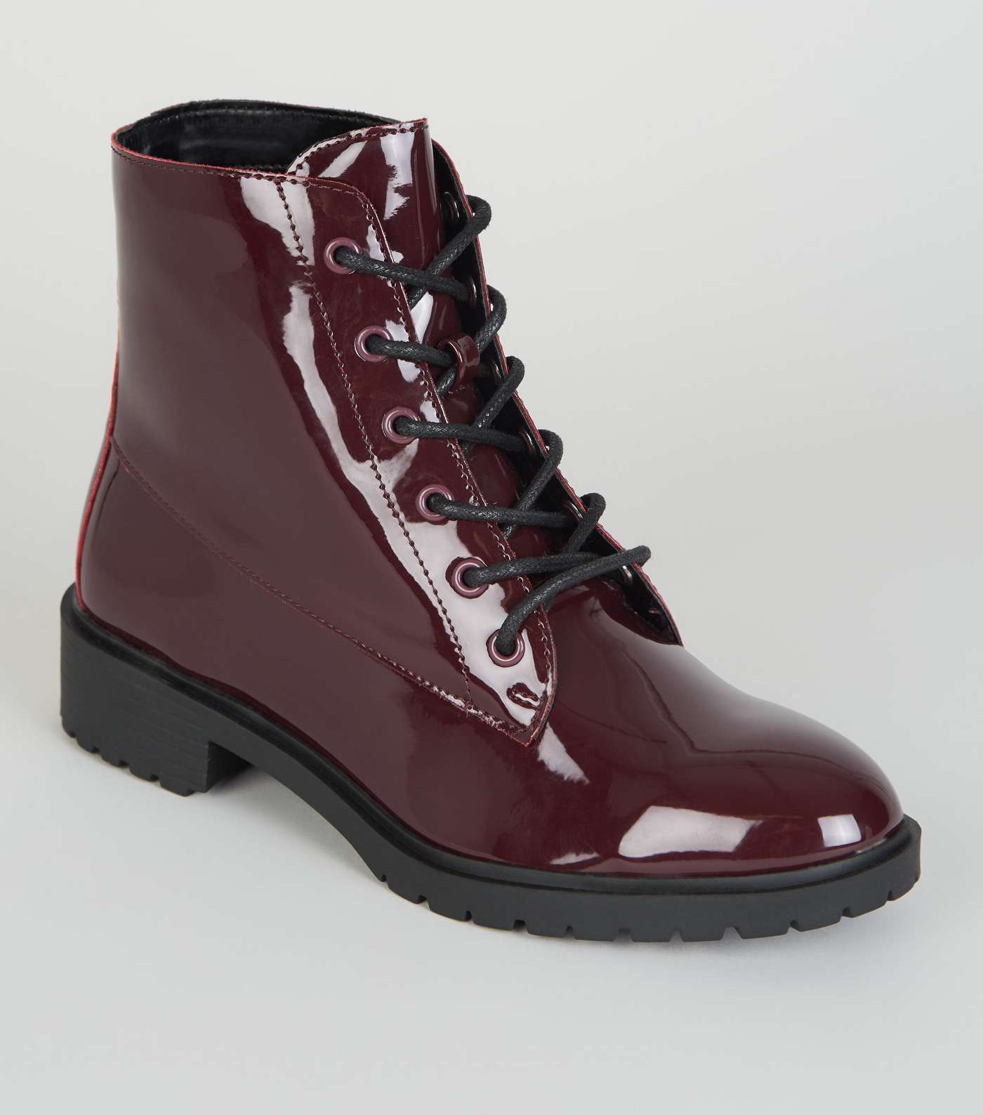Girls Burgundy Patent Lace Up Boots