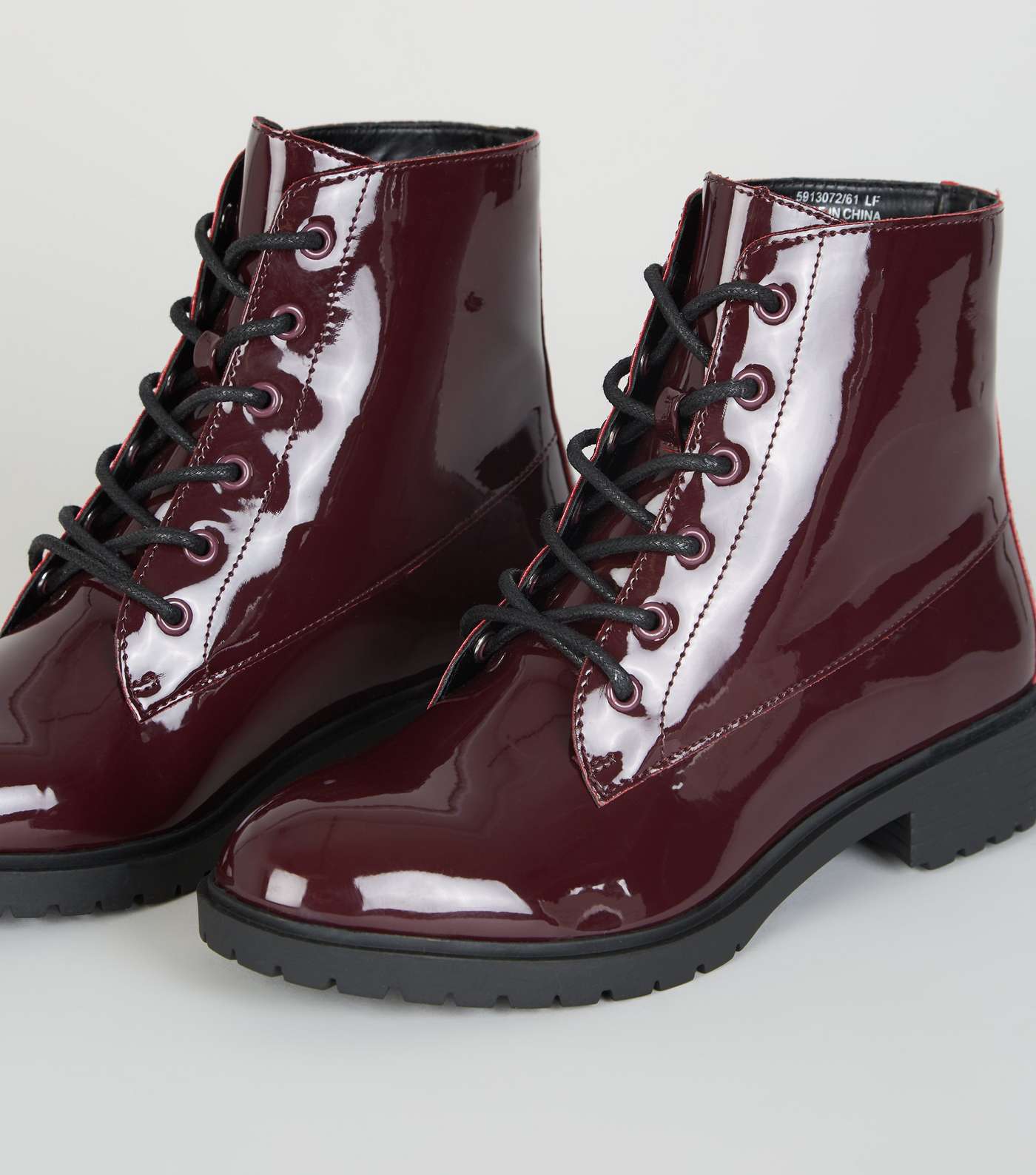 Girls Burgundy Patent Lace Up Boots Image 3