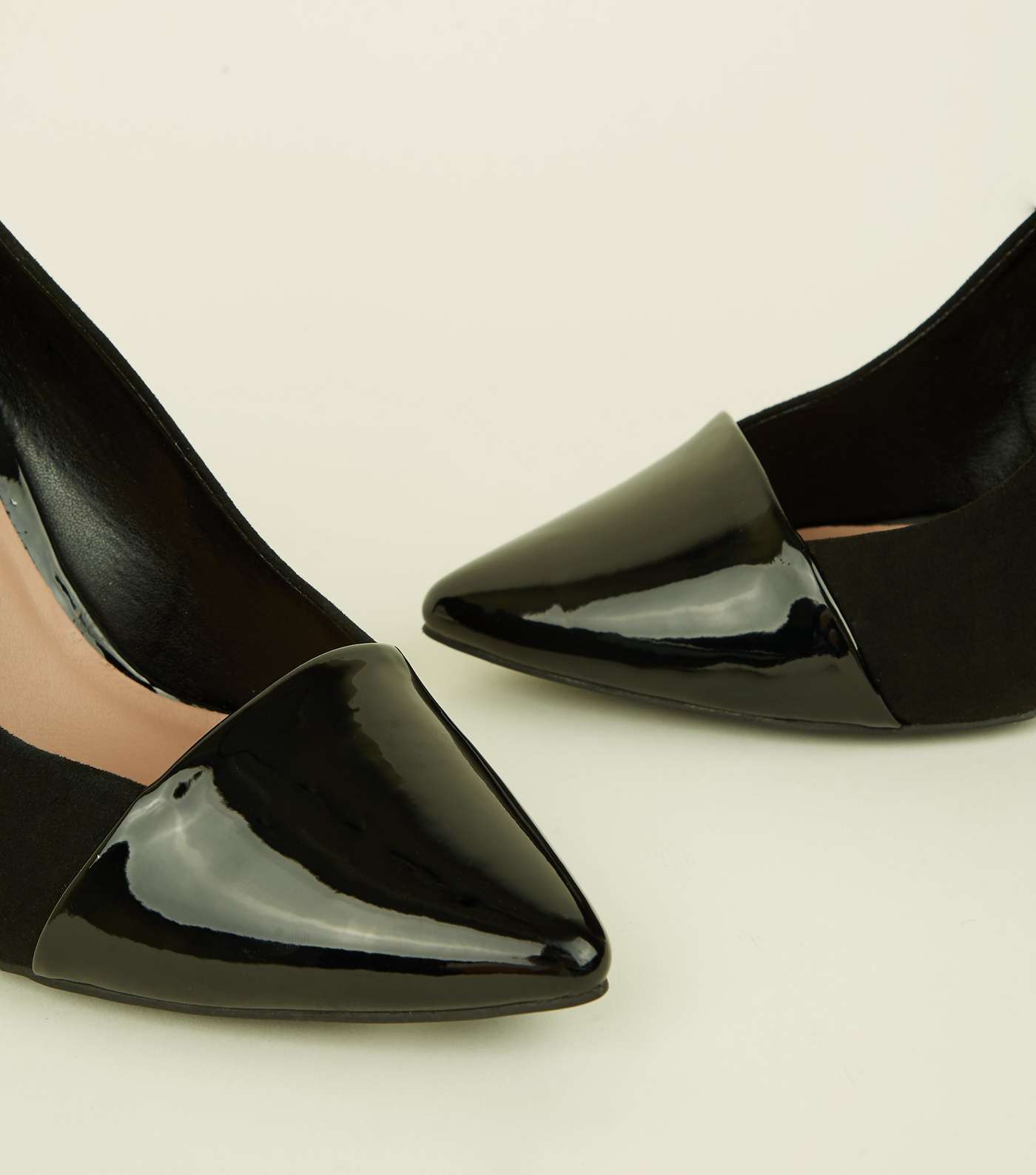 Wide Fit Black Suedette and Patent Pointed Court Shoes Image 3